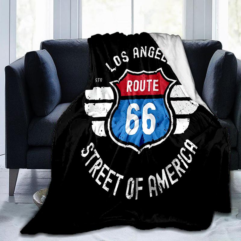 1PC Highway 66 Pattern Blanket, All Season Lightweight Home Office Outdoor Nap Multifunctional Blanket