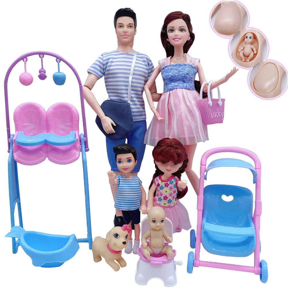 Счастливая семья, куклы, игровой набор, кукла для беременных, мама, папа, Кен и жена, детская кукла, коляска, аксессуары для кровати, игровой дом, игрушки для девочек