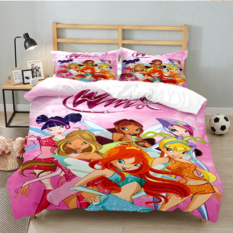 3PCS Wink Club Bedding Set Printed Duvet Cover Closure Includes 1 Duvet Cover & 2 Pillowcases for All Seasons Bedroom Decor