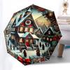 Christmas Village Scene with Snowy Houses and Festive DecorationsUmbrella with Cute Design,Portable 3-Fold Compact Umbrella for Men&Women,Va
