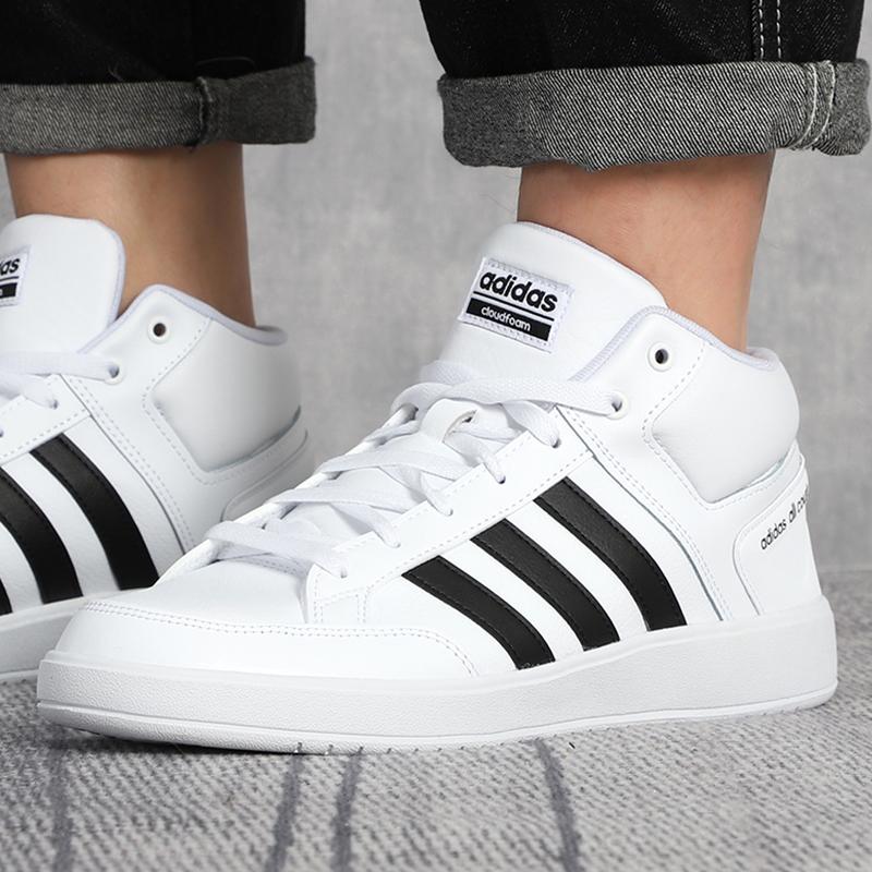 Adidas Cloudfoam All Court Mid Synthetic Leather Fashion Coverage Slip Resistant Lightweight Skateboard Shoes Unisex (Unisex) Skate Shoes