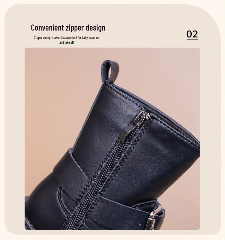 2026 Girls' Two-Layer Leather Winter Boots: Fashionable, Versatile, Warm Short Boots for Middle and Big Kids