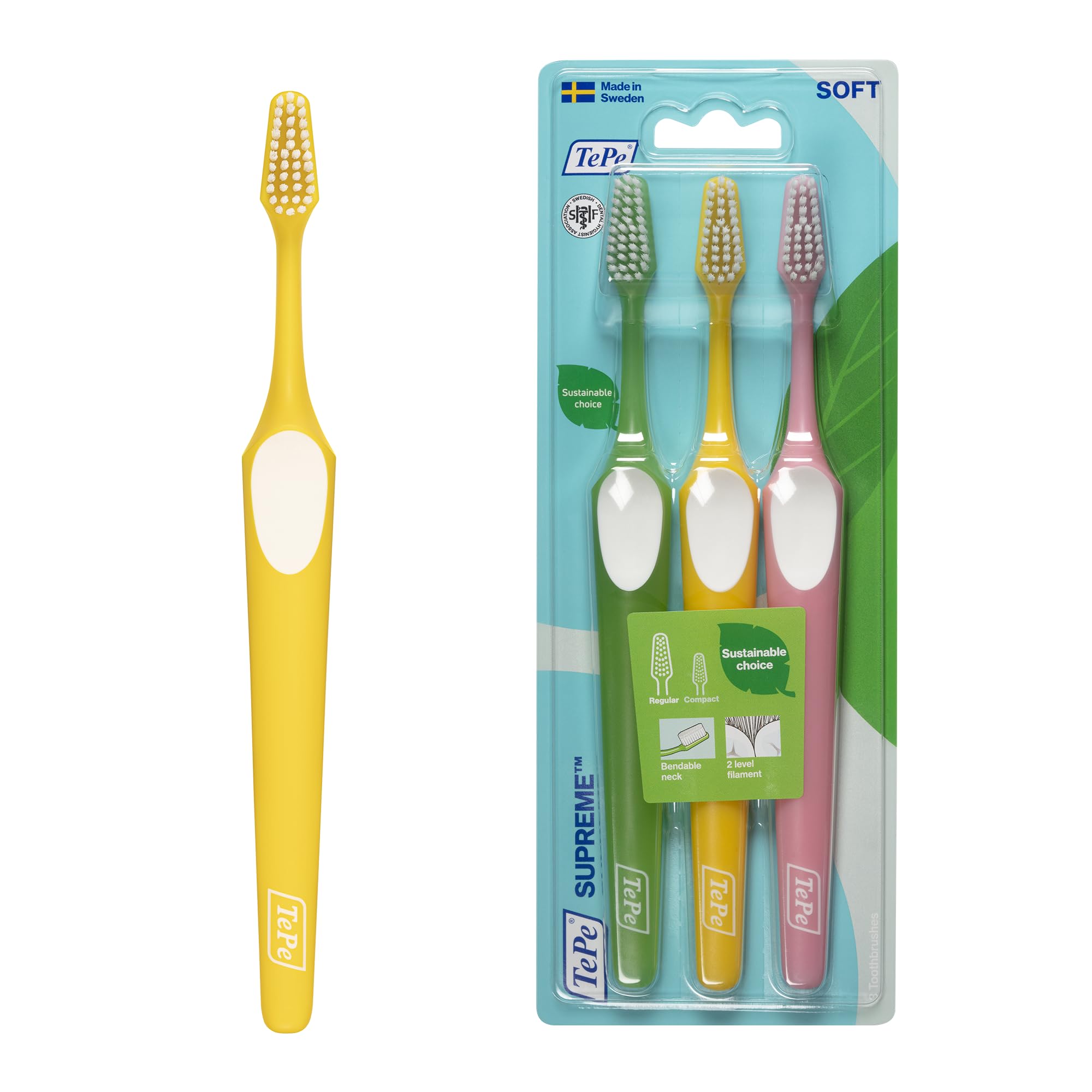 TePe Supreme Blister Pack Toothbrush, 3-pack, [Authentic Product] [Official]