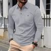 Autumn Solid Color Waffle Knit Lapel Pocket Button Long Sleeve Polo Shirt