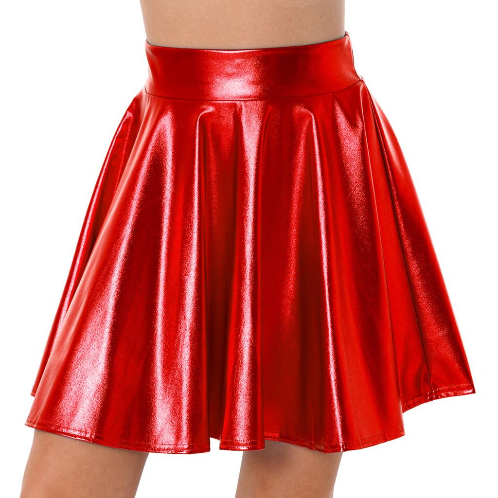 Dámská lesklá kovová minisukně s vysokým pasem Clubwear Rave Party Dance Kostým