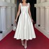 ZANZEA Women Elegant Casual Square Collar Summer Sleeveless Satin Dress