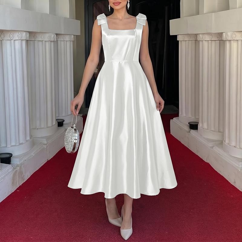 ZANZEA Women Elegant Casual Square Collar Summer Sleeveless Satin Dress