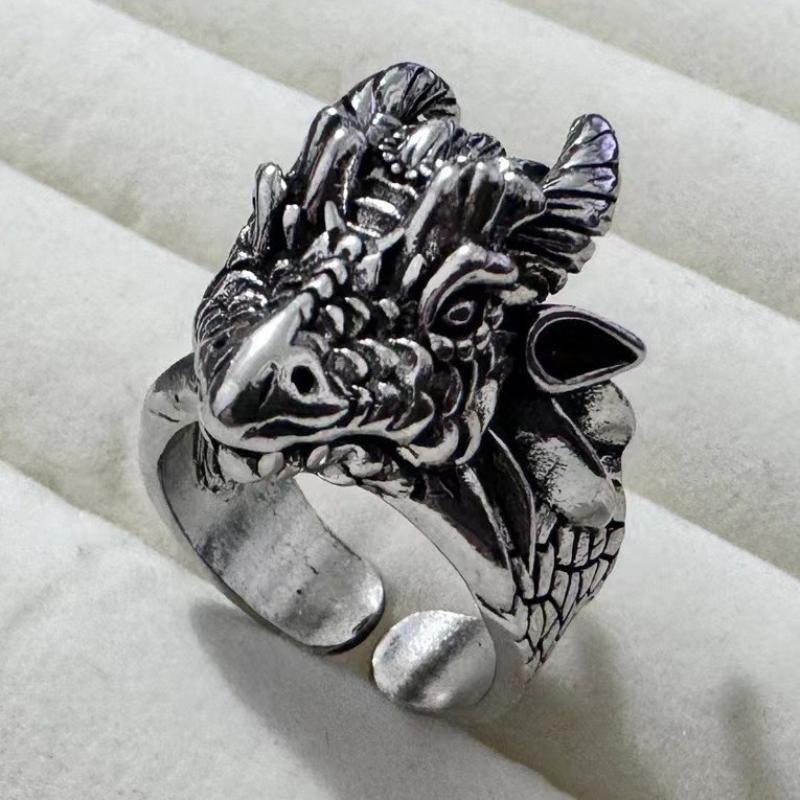Silver Color Dragon Rings Gothic Punk Men Pterosaur Wings Opening Adjustable Rings Vintage Jewelry Accessories Gifts