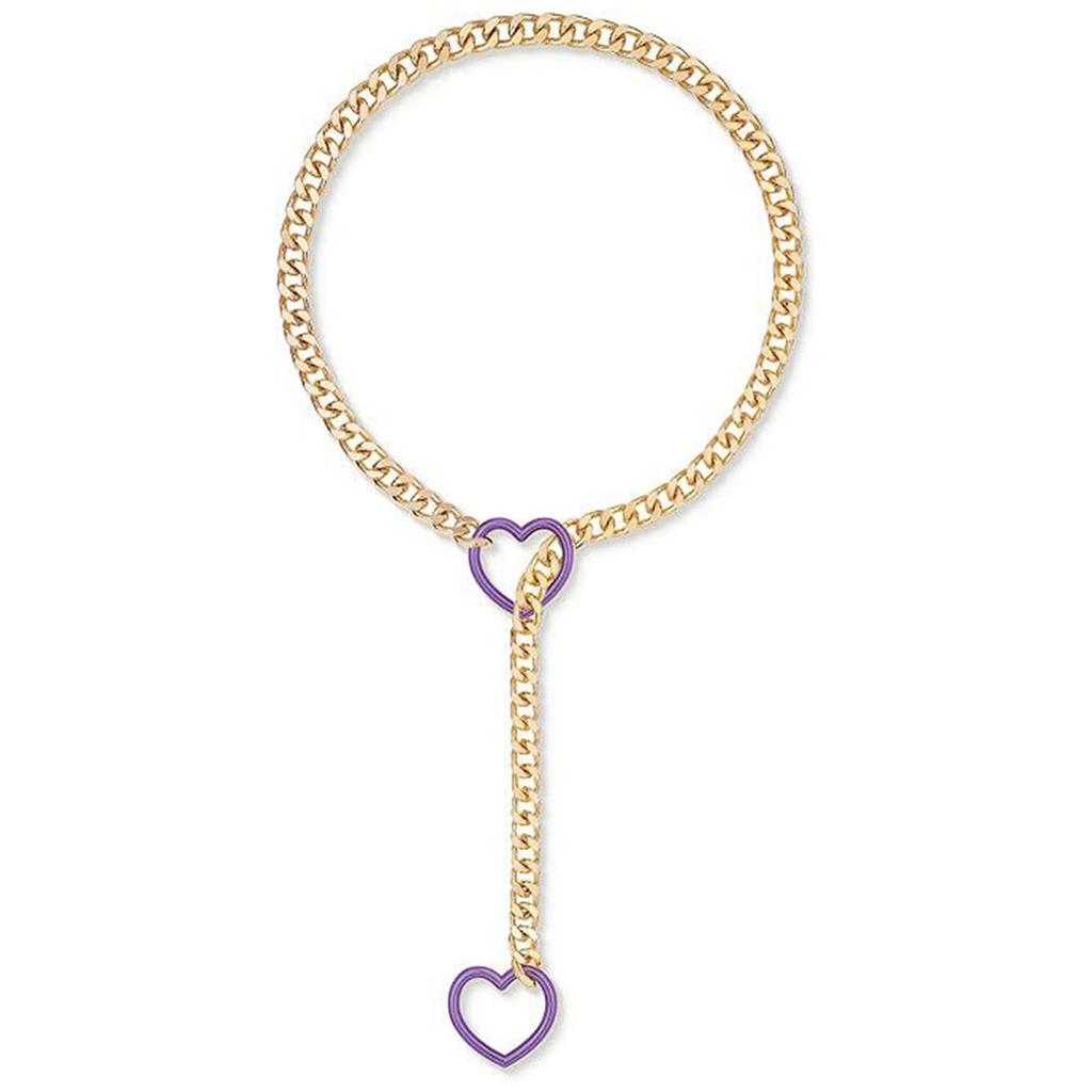 Women Slip Chain Necklace with Heart Pendant Cuban Link Neckchain Adjustable Length Clavicle Chain Metal Jewelry