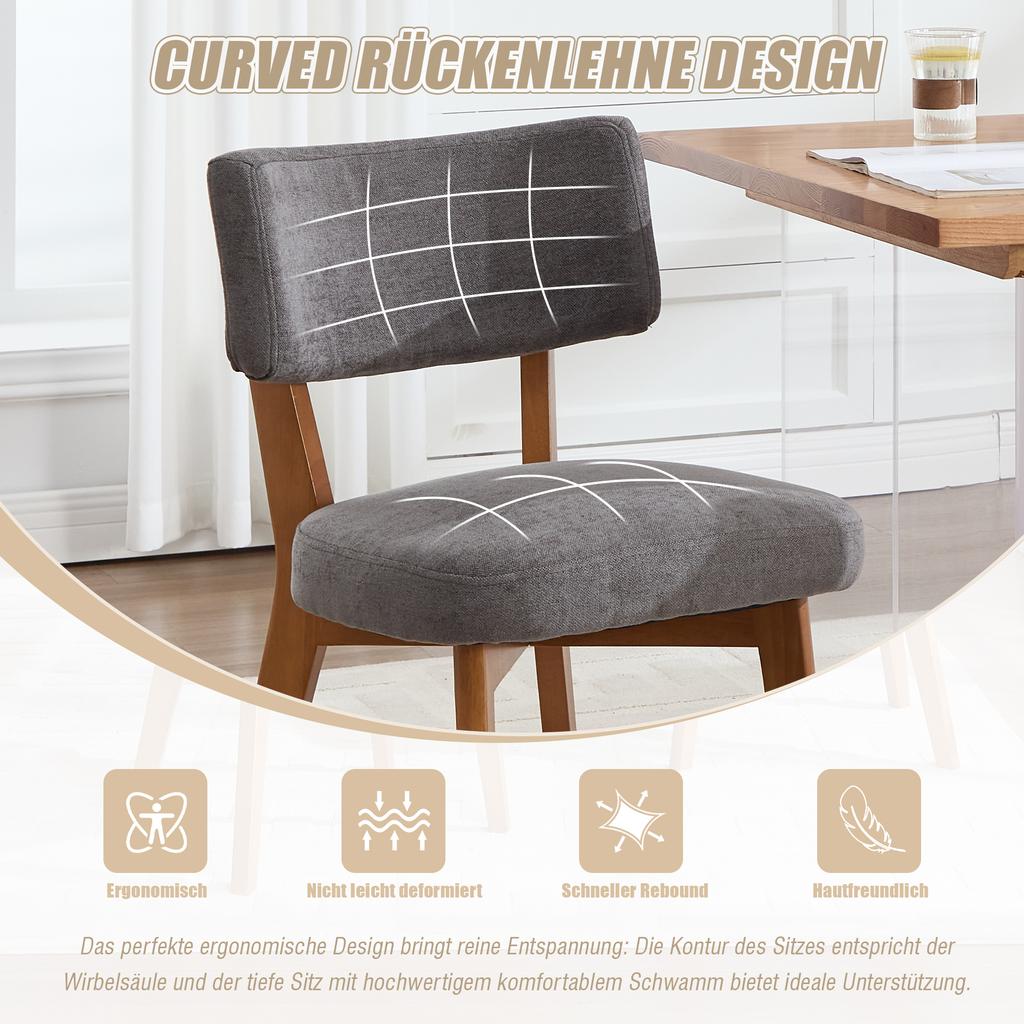 Modern Mid-Century Style Dining Chair Set of 2, Solid Wood Legs Fabric Upholstered Seat for Kitchen, Dining Room or Office (gray Linen Fabric)
