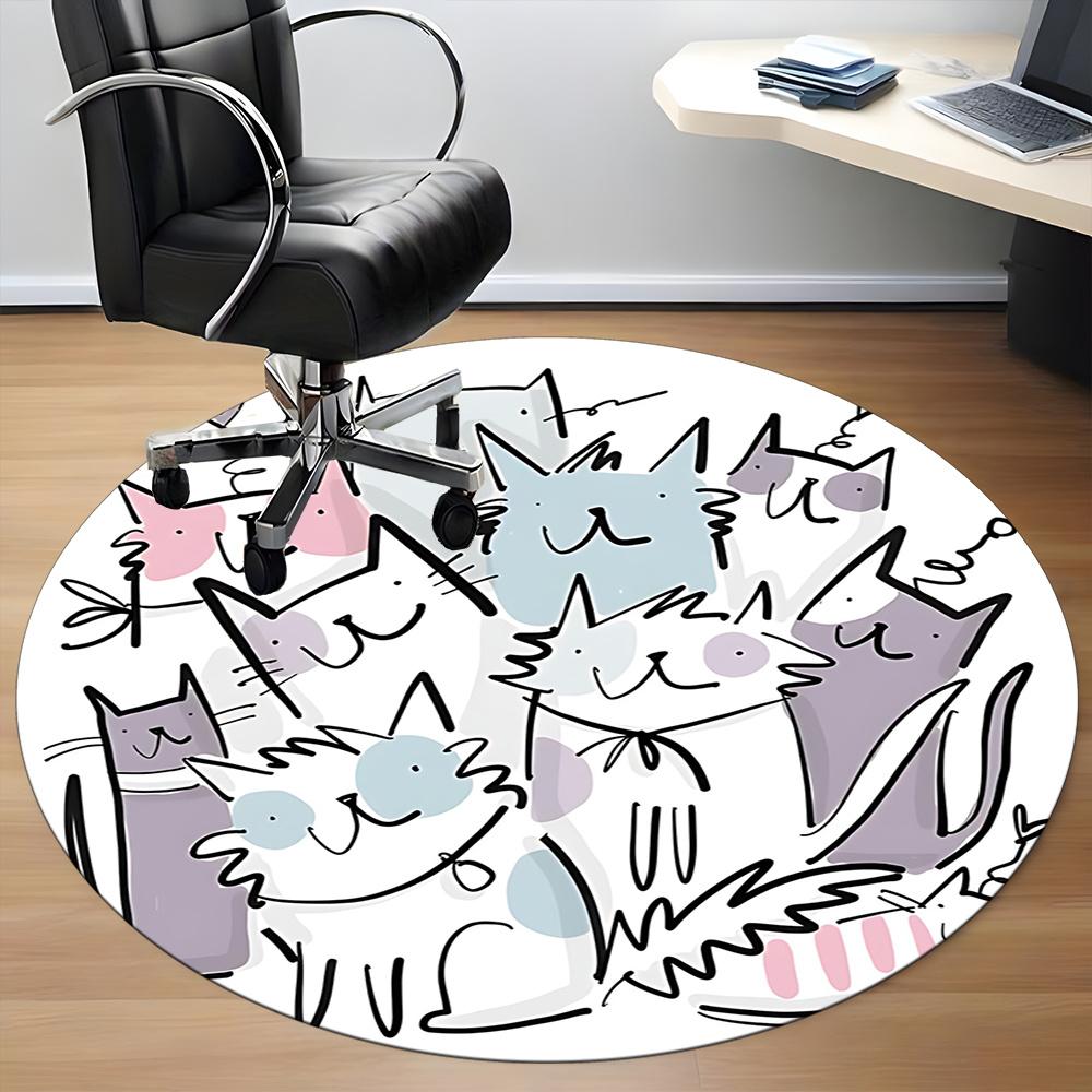 1pc Cat Family Office Round Area Rug, Indoor Mat Suitable ForOffice, Under Office Chairs Bedroom Living Room Home Decor, Room Decot196
