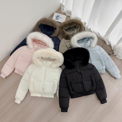 Womens Short Puffer Coat With Faux Fur Collar Hooded Thick Winter Jacket Small Stature