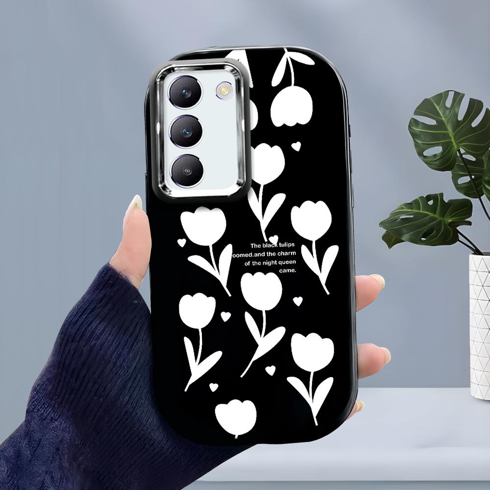 For OPPO A18 A38 A54 A60 A96 Reno12 F 8T 8Z Vivo V30 V40 Y15s Y22 Y27 Y30 Y36 Flowers Pattern Soft Silicone Candy Color Phone Case