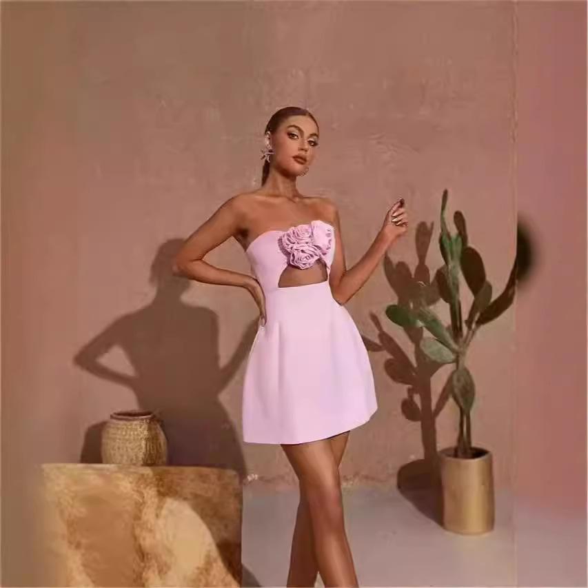 Summer new European and American hot sale sexy mature one-word collar corsage tube top short dress dress
