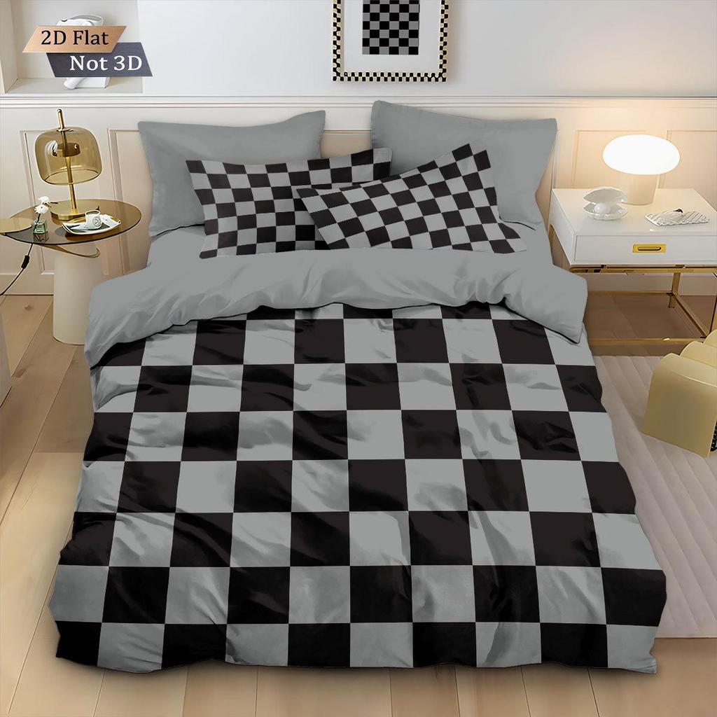 Geometric Colorful Checkerboard 3D Printed Brushed Duvet Cover Set