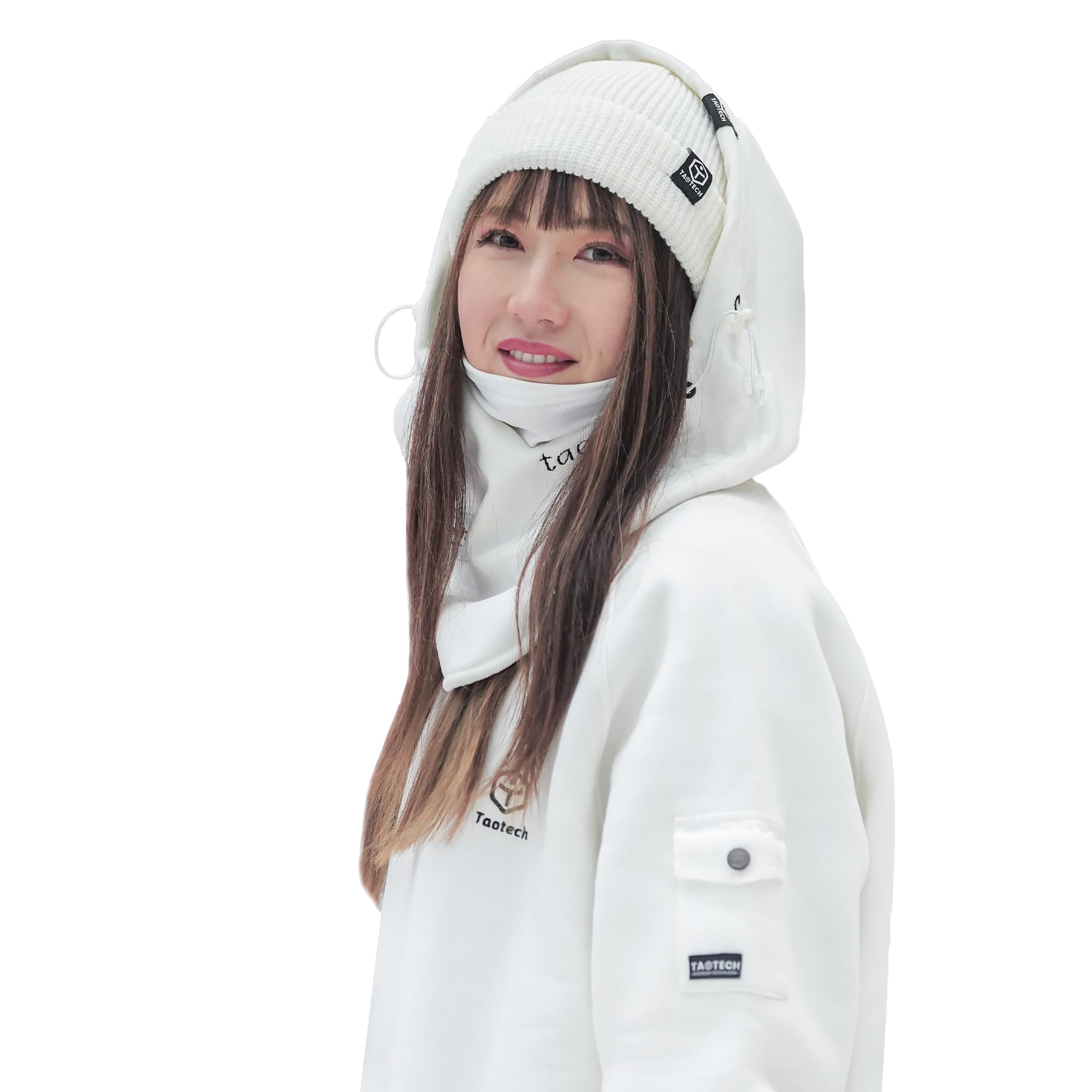 

TaoTech Hooded Neck Warmer for and Cold Face Cap for Men and Women Skiing, Snowboarding, Weather, Mask, Hat, (M, White)