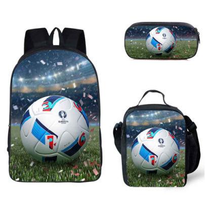 School Season Three-Piece Set School Bag Pencil Bag Lunch Bag Street Tide Basketball Football Picture Backpack Set