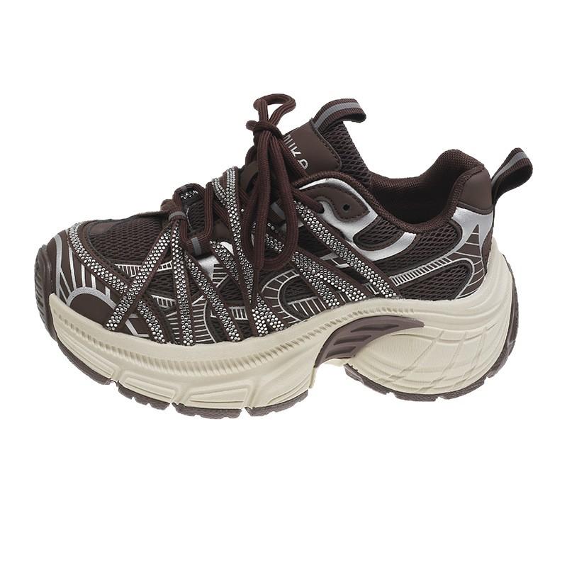 [Fanfna] Dad Shoes Girl 2025 Autumn New Straps Rhinestone Versatile Sports Height Increase Fashion Casual Shoes