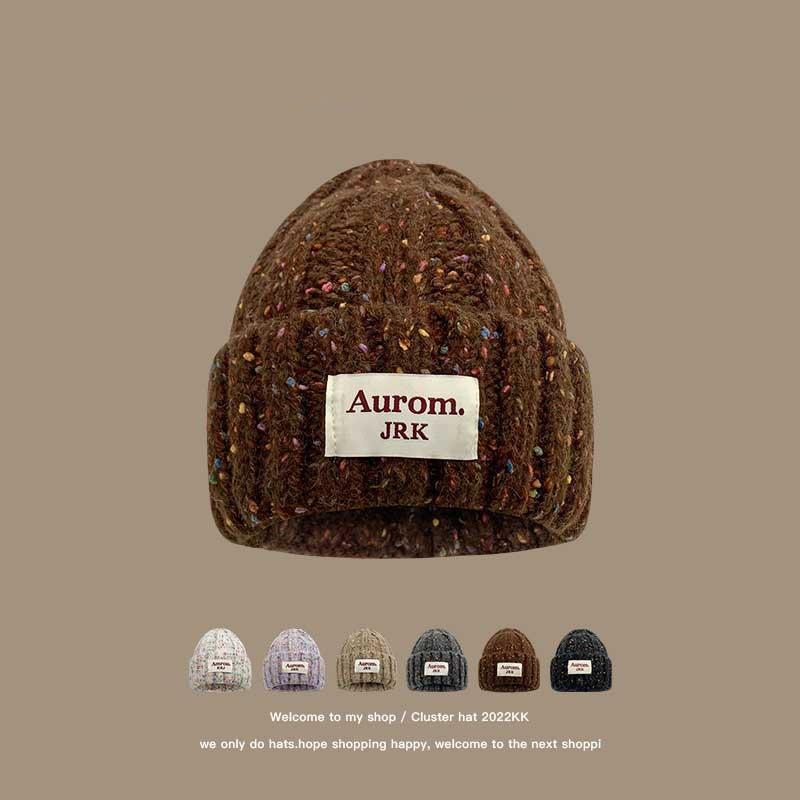 

Зимняя цветная вязаная шерстяная шапка женская теплая шапка от холода утолщенная большой окружности головы осенне-зимняя шапка для улицы One Size