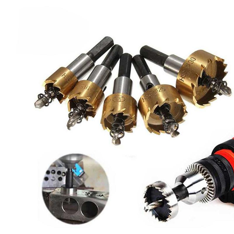 5Pcs Carbide Tip HSS Drill Bit Hole Saw Set Stainless Steel Metal Alloy 16/18.5/20/25/30mm Woodworking Tools