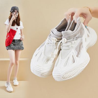 New Women Casual Sport Shoes Fashion Thick-soled Breathable Sock Shoes Lace-up Chunky Sneaker