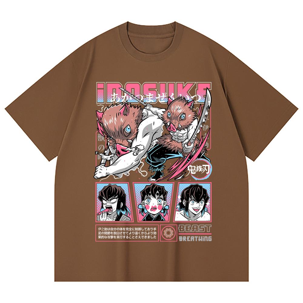 230 Gsm 100% Cotton Demon Slayer V28 Inosuke Print Unisex Heavy Cotton T Shirt