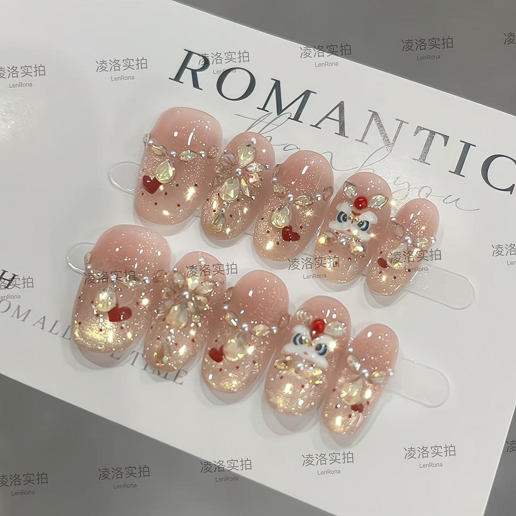 Ongles à Presser Moyens Stiletto Paillettes Faux Ongles Press-ons avec Design Réutilisables Acrylique Faux Ongle Couverture Complète Ongle à Coller Ongle à Coller pour Femmes