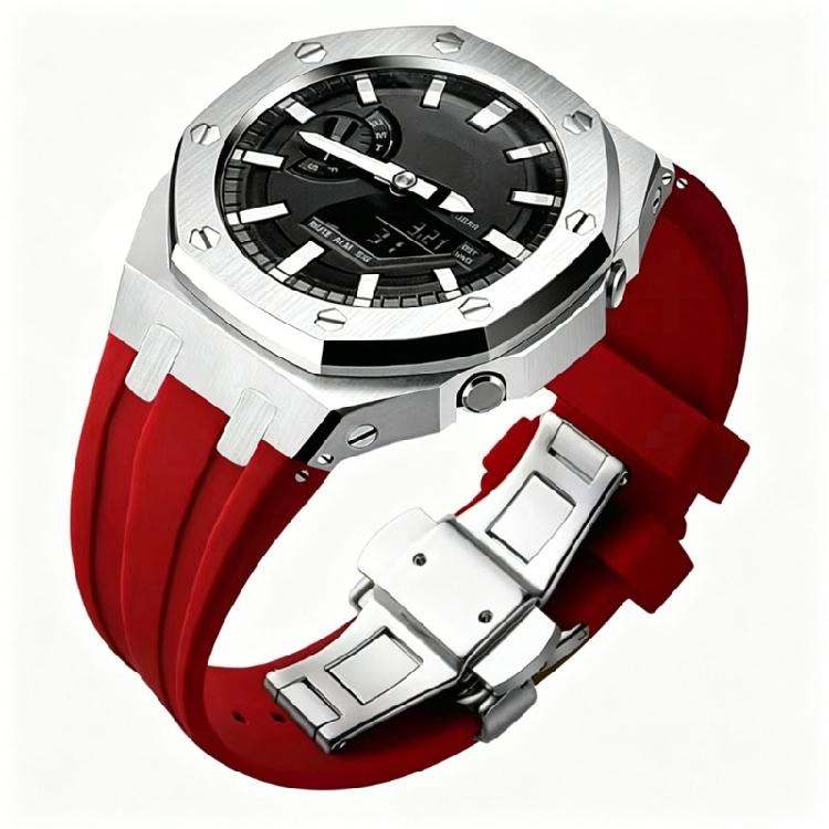 Elegante Edelstahlhülle & Glattes Silikonarmband Rostfreies Stahlgehäuse Einfache Installation für Casioak GA2110 GA2100 Geräte