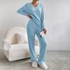 Autumn and winter cross-border European and American new fashionable casual straight-leg pants, elegant loose V-neck groove strip two-piece set 