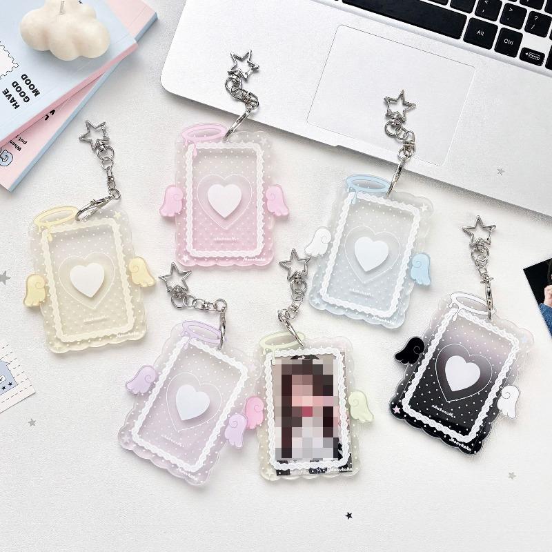 Cream Angel Wings Small Card Holder Acrylic Hard Card Holder Angel Small Card ID Card Film Card Holder