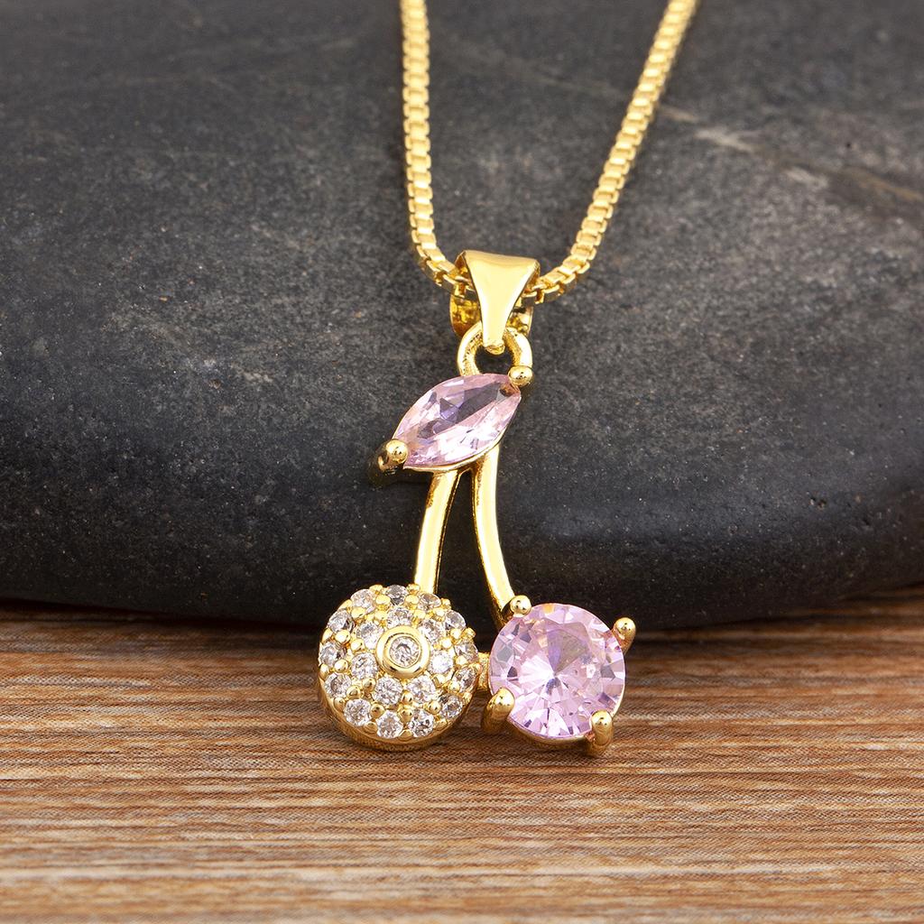 Nidin High Quality Apple/Grape/Cherry Sparkling Zircon Pendant Necklace For Women Men Fashion Cute Chain Link Jewelry Party Gift