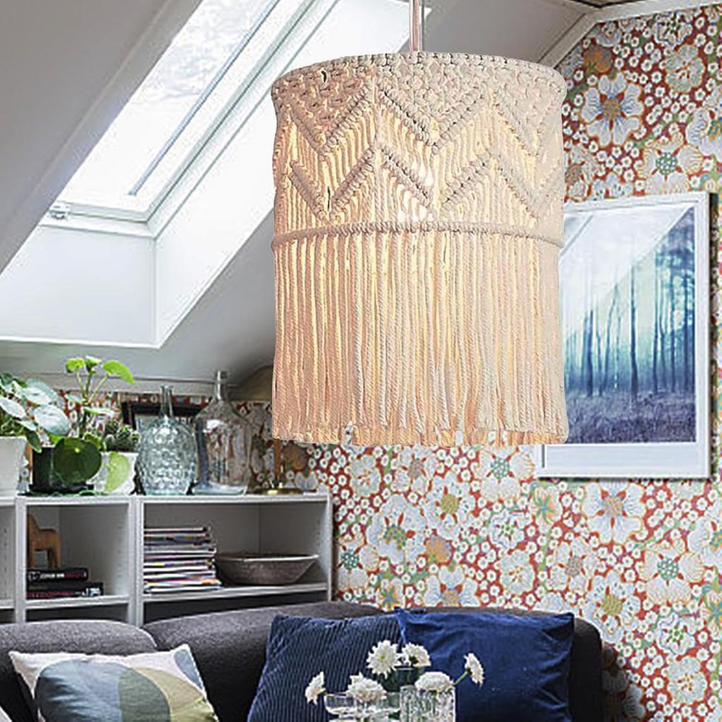 MYCENSE Macrame Lamp Shade Hanging Light Cover Boho,Fashion Pendant Tassel,Macrame Hanging Decor for Dorm Bathroom Bedroom Office, Height 45cm