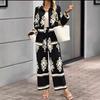 European and American 1116 Women's Clothing New Fashion Casual Style Printing Long-sleeved Top Wide-leg Trousers