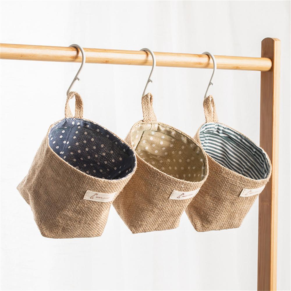 Sundries Organizer Big Round Mouth Feel Comfortable Cotton Linen Blue Bags Cotton And Linen Storage Bag Hanging Design 50g