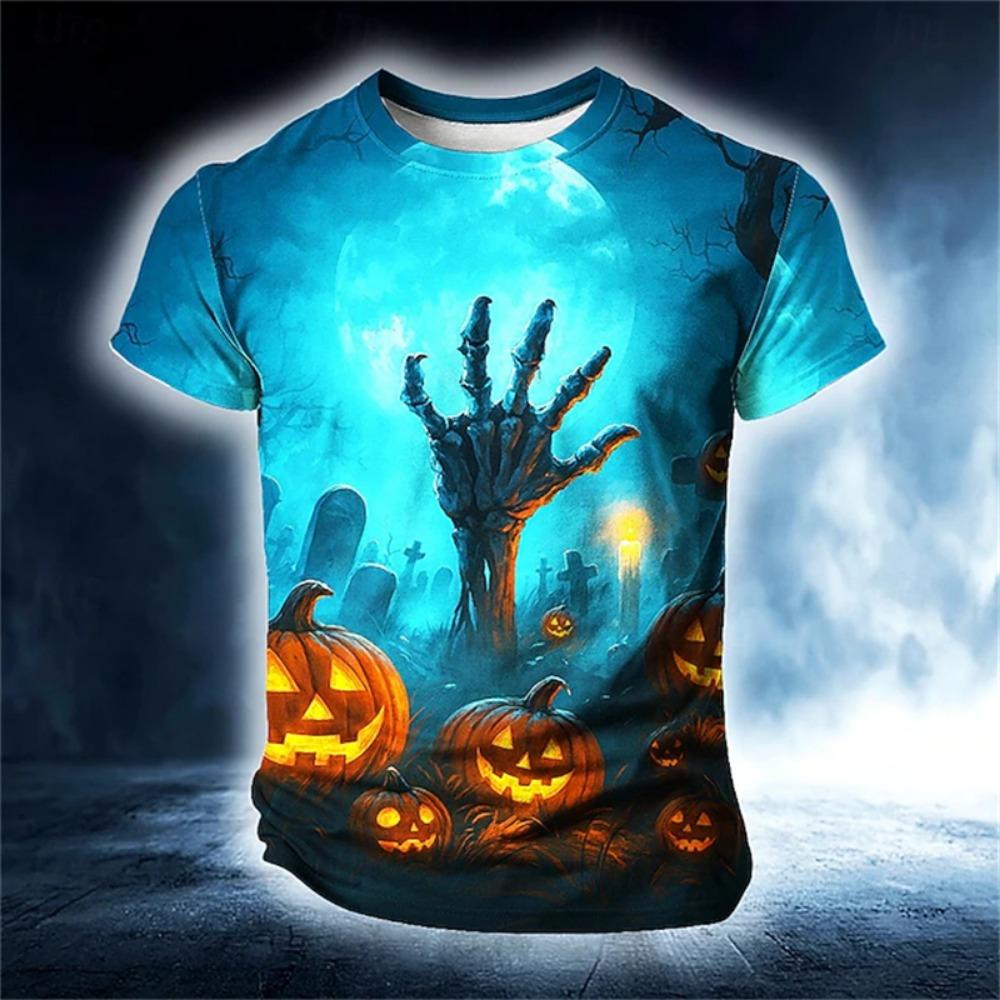 Halloween horror pumpkin 3D printed fashionable men's T-shirt 2025 new daily outdoor sports party quick drying breathable street clothing