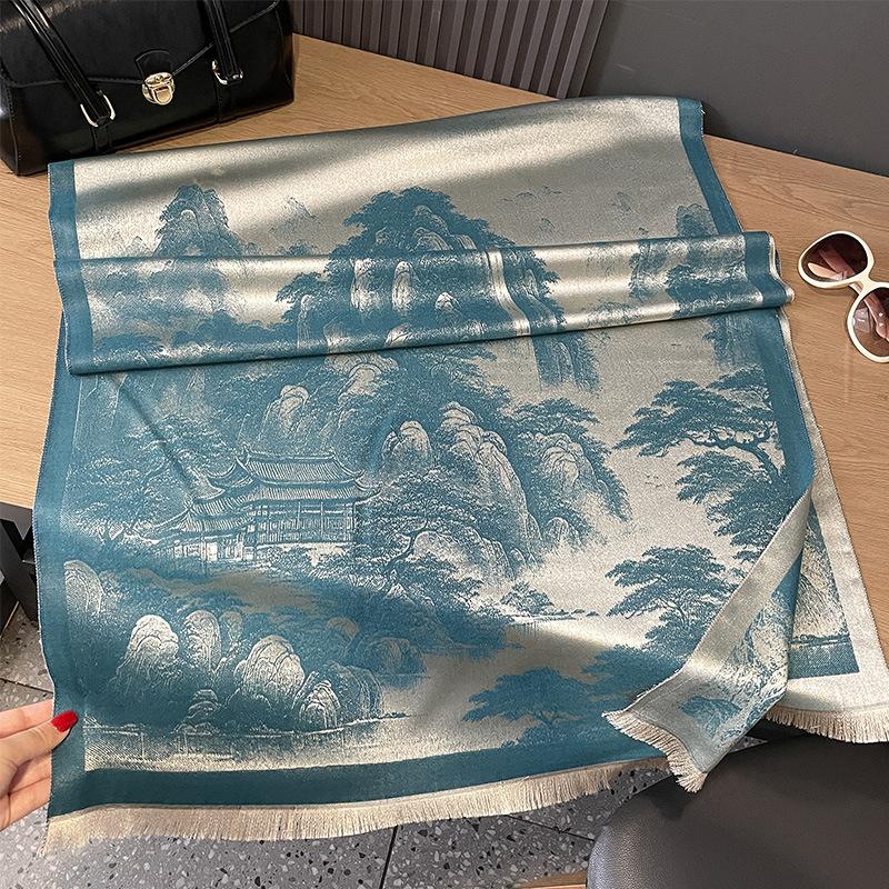 

Осенне-зимний двухсторонний утолщенный теплый шарф из хлопка Tencel, защитная шаль для шеи в кондиционируемом помещении 180*65 синий