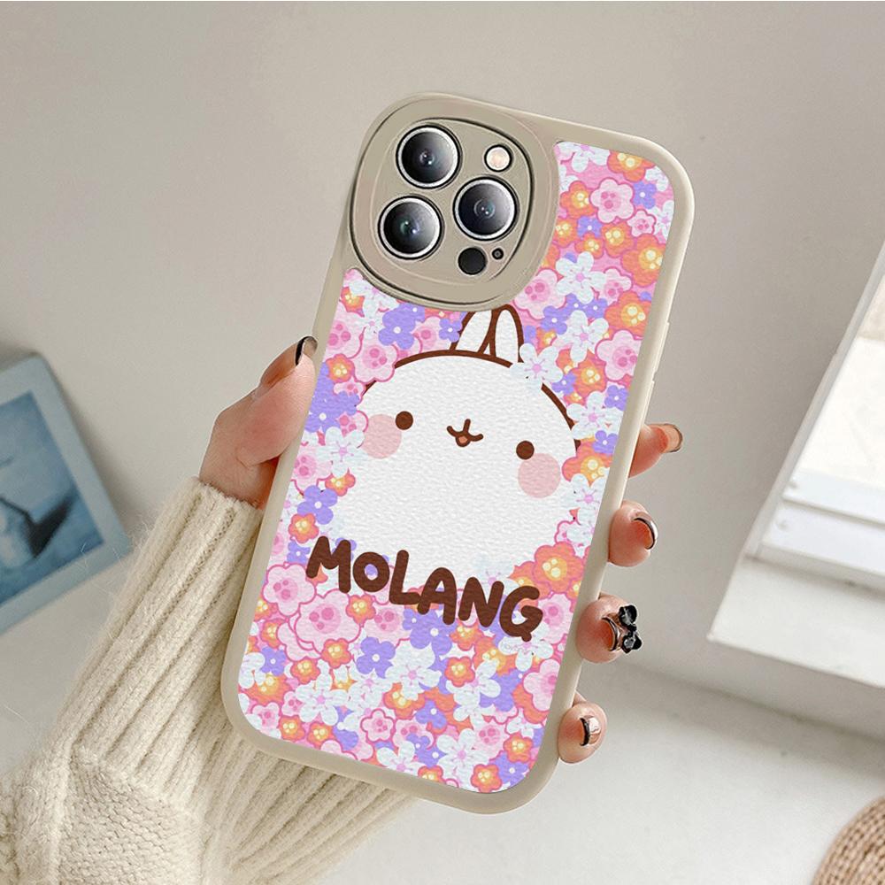 Kawaii Molang Cartoon Anime Cat Phone Case for Iphone 14 13 11 12 Pro MAX 13 12 MiNi 7 8 Plus X XS XR Lambskin Protective Covers