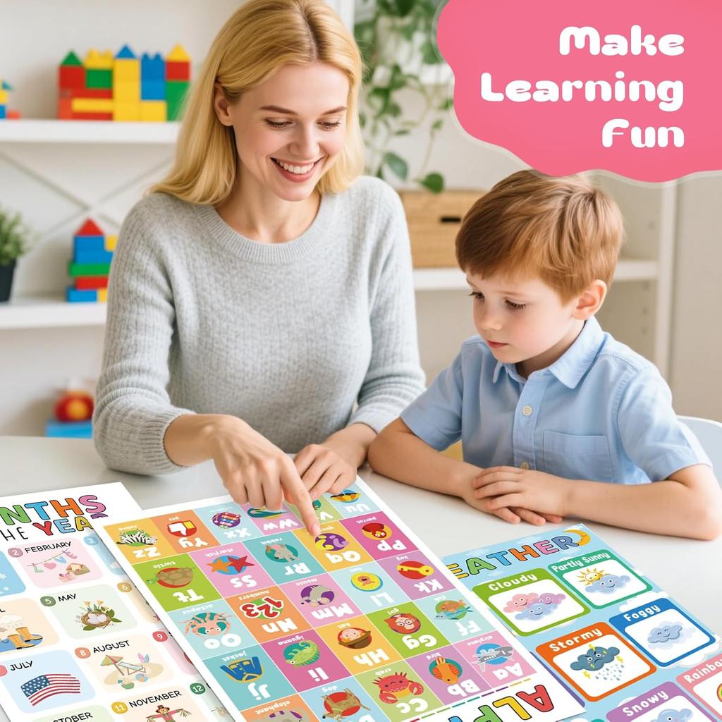 16 Educational Posters for Toddlers, Laminated Classroom Learning Posters, Kindergarten Classroom Must Haves, Preschool Homeschool Supplier Materials