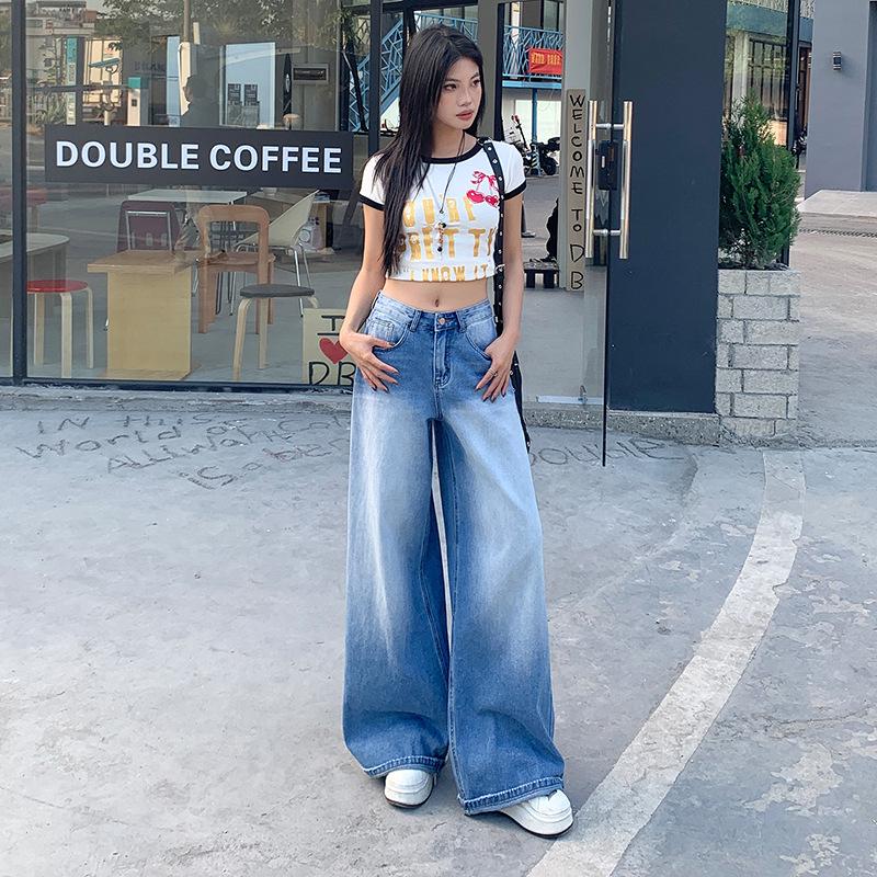 

Синие женские джинсы с высокой талией и широкими штанинами - Весна/Осень 2025 S