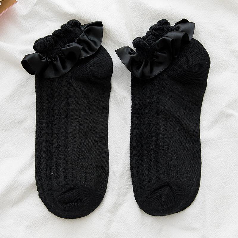 JK Lolita Spitze Rüschen Socken Einfarbig Schwarz Weiß Beige Kurze Socken Frauen Japanischen Stil Süße Mädchen Kawaii Niedliche Knöchelsocken