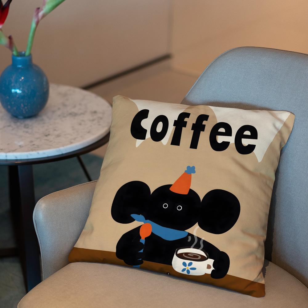 Creative Coffee Illustration Cushion Cover 2-in-1 Reversible Plush Pillow Cover | Car/Sofa/Bed | Perfect Gift