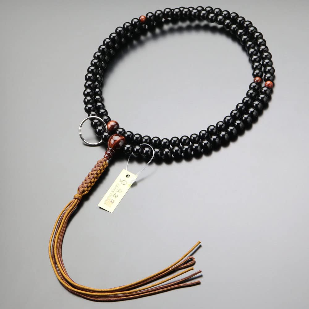 Nenju dot com Soto sect prayer beads for men Shakuni Ebony Red tiger eye stone string tassel Kyoto prayer beads Kyoto recitation Genuine silver ring