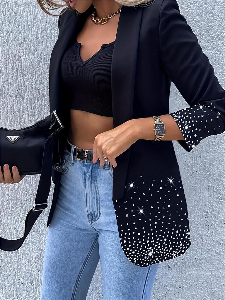 European & American Style Women's Solid Color Rhinestone Long Sleeve Cardigan