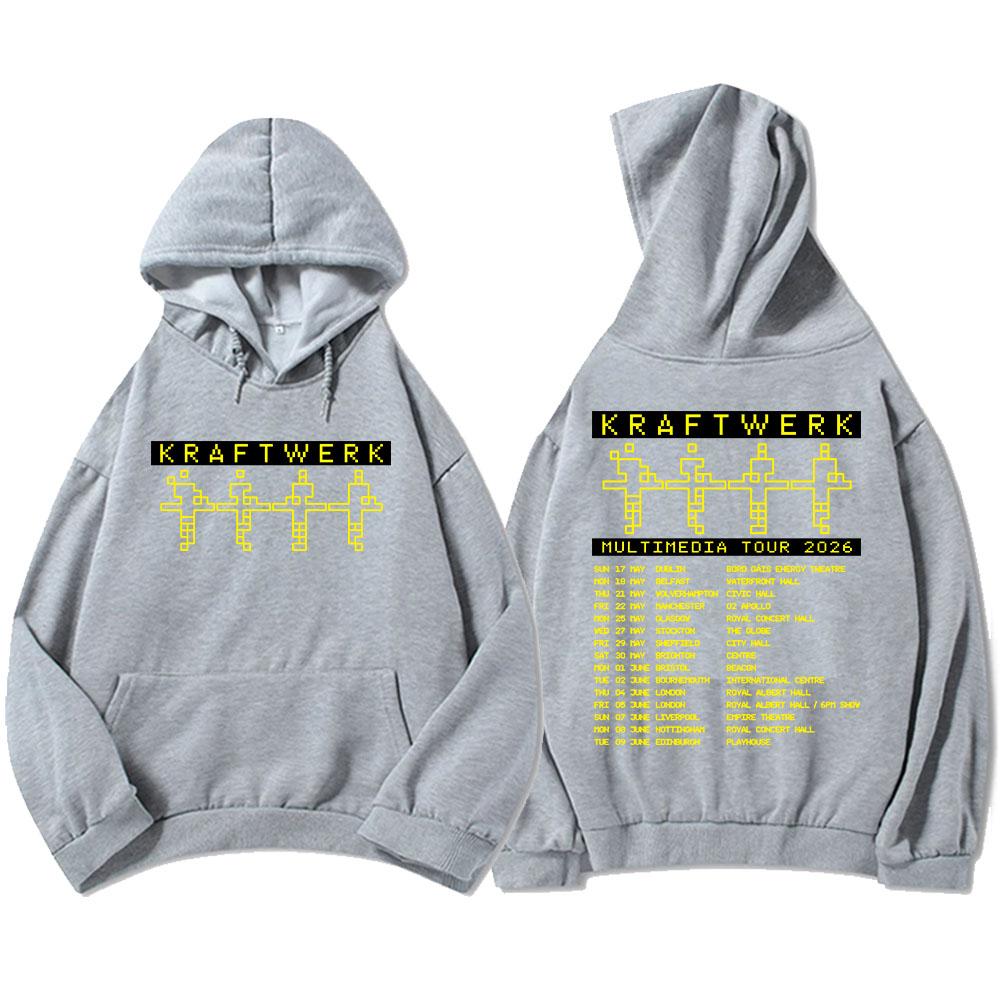 

Худи Kraftwerk Multimedia Tour 2026 Унисекс Уличная одежда С длинным рукавом Повседневный Свободный Толстовка с капюшоном Графические Пуловеры Рок-группы XL