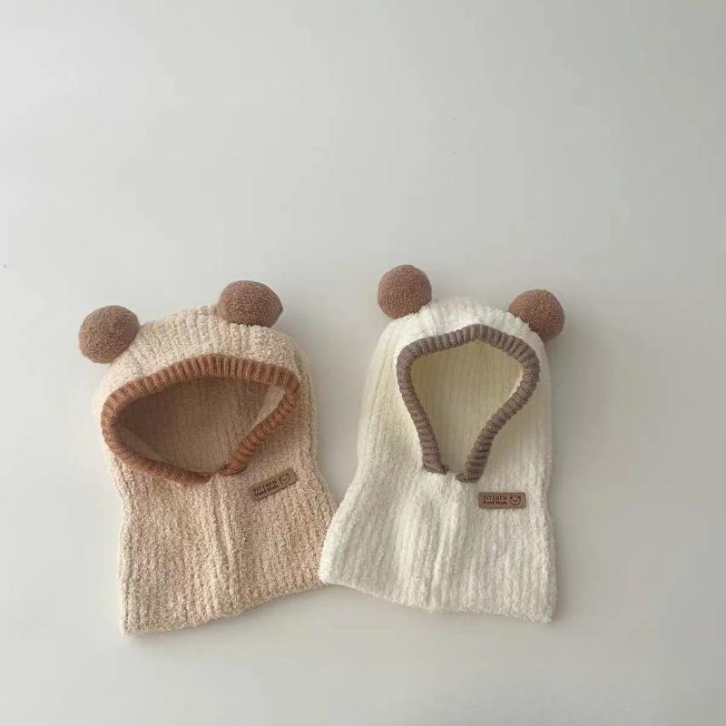 Baby Cute Windproof Ear Protection Balaclava Hat Winter Warm One Piece Scarf Cap Thickened Knitted Hooded Caps Kids Beanies
