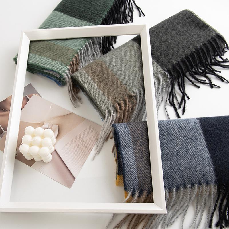 Imitation Cashmere Plaid Scarf for Women Atmosphere Fashionable and Versatile Cold Proof and Warm Scarf Shawl