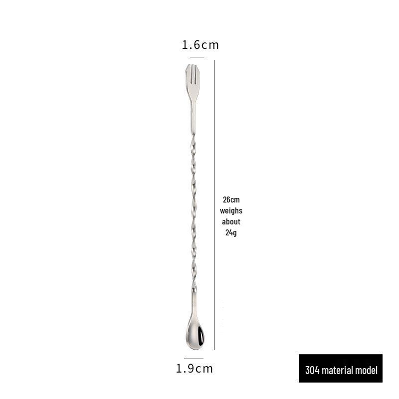 304 Stainless Steel Long-Handle Double-Ended Cocktail Stirring Spoon & Fork