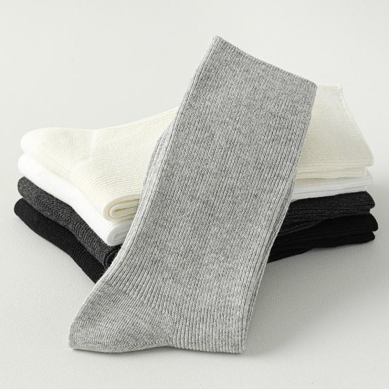 Gray Socks Pure Cotton Stacking Socks Spring And Autumn Thin Solid Color Double Needle Boneless Cotton Sweat-Absorbing Deodorant Medium Tube Socks