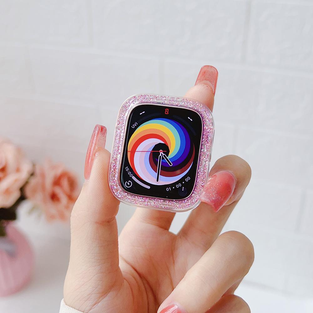 LGlitter Genomskinligt Fodral för Apple Watch Serie 8 7 5 6 SE Ultra Bling Stötfångare Skyddande Omslag för IWatch 41mm 45 49mm 44mm 40mm 42 38mm