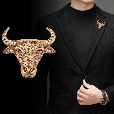 1Pc Retro Bull Head Brooch Alloy Animal Lapel Pins Badge Suit Shirt Badge Brooches For Men Jewelry Accessories